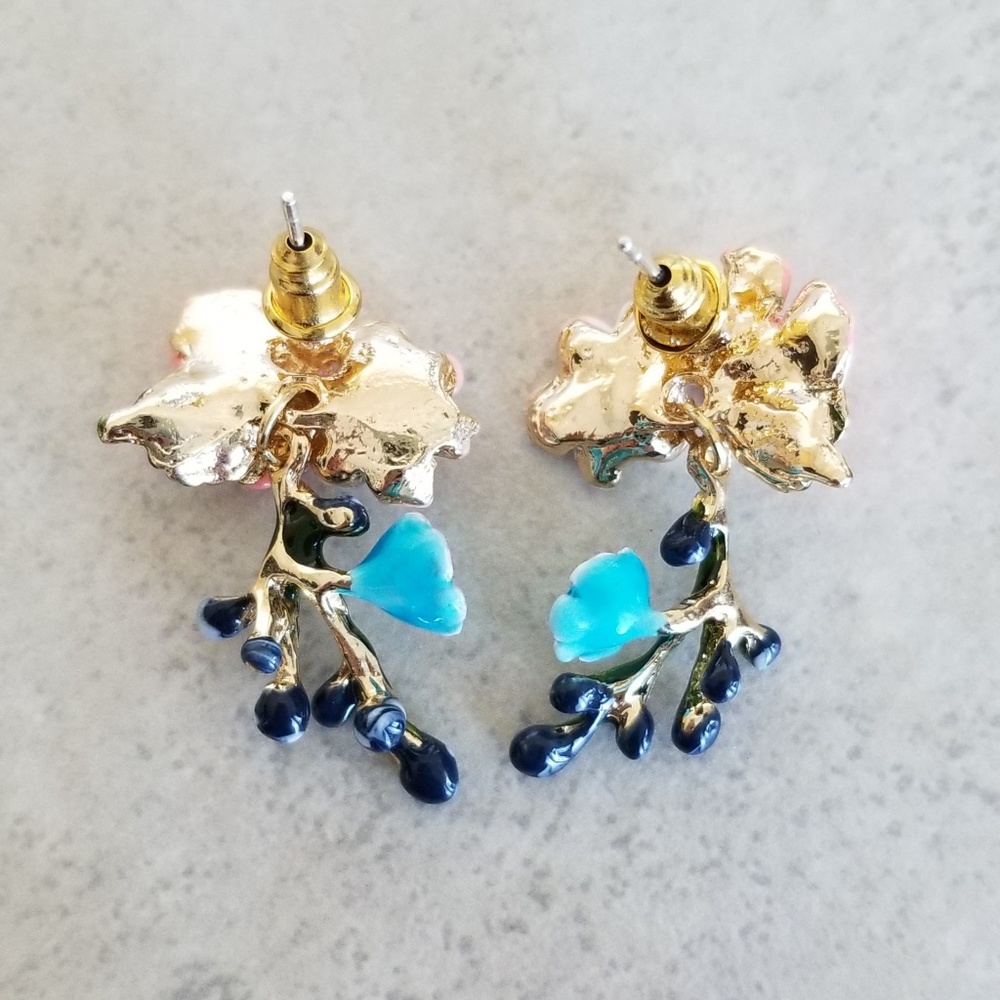 Artisan Cloisonne Flower Drop Earrings - Picture 2 of 6